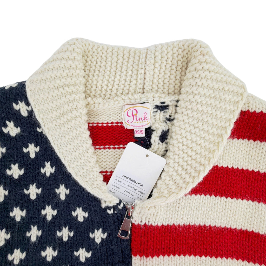 PINK PINEAPPLE Zip Varsity Flag Cardigan XS/S
