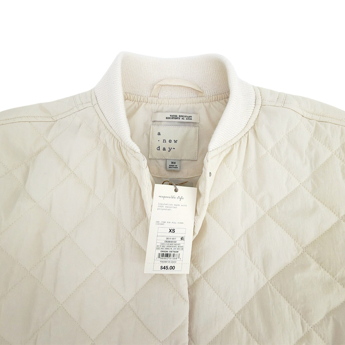 A NEW DAY Water Resistant Quilted Bomber Jacket in Cream XS