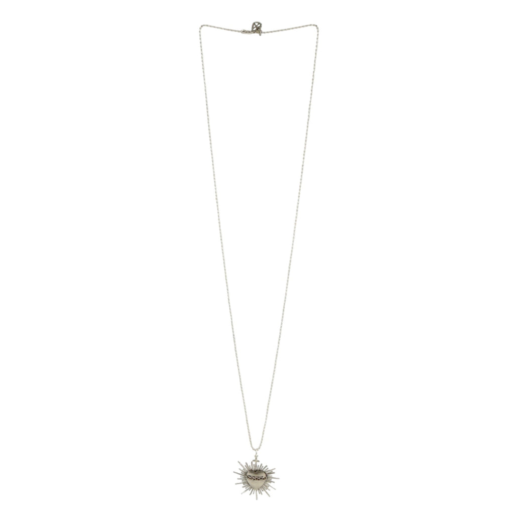 VSA Sacred Flame Charm Necklace Silver 34" Ball Chain