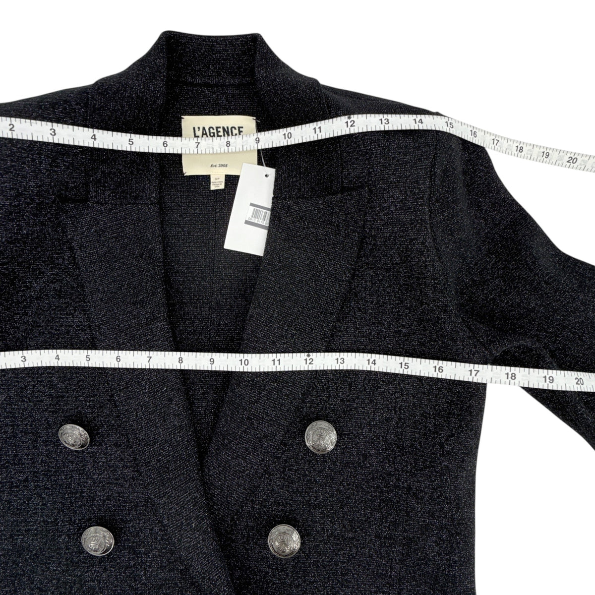 L'AGENCE Kenzie Metallic Knit Blazer in Black & Gunmetal Lurex S