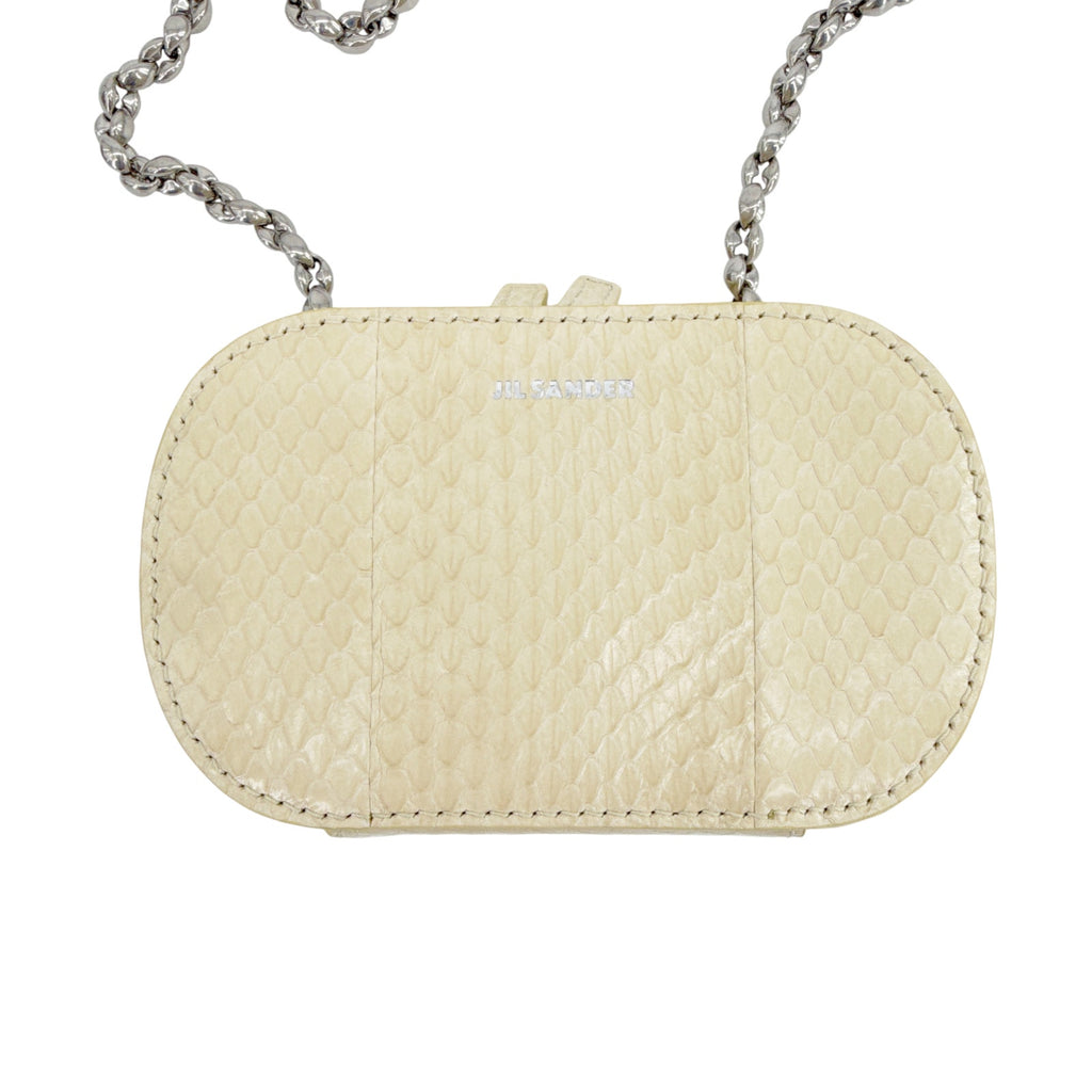 JIL SANDER Tradition Mini Snakeskin Bag with Chain in Ivory