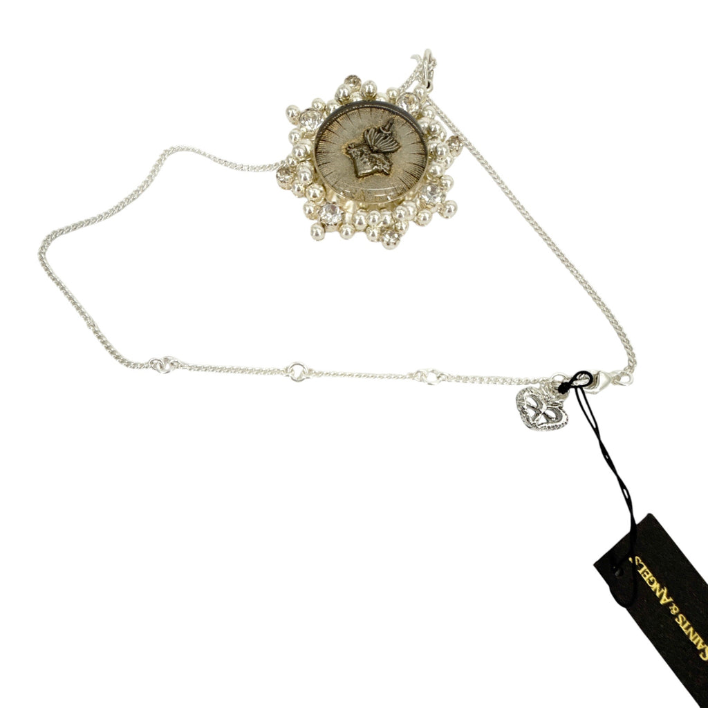 VSA Cloister Sacred Heart Charm Necklace in Silver
