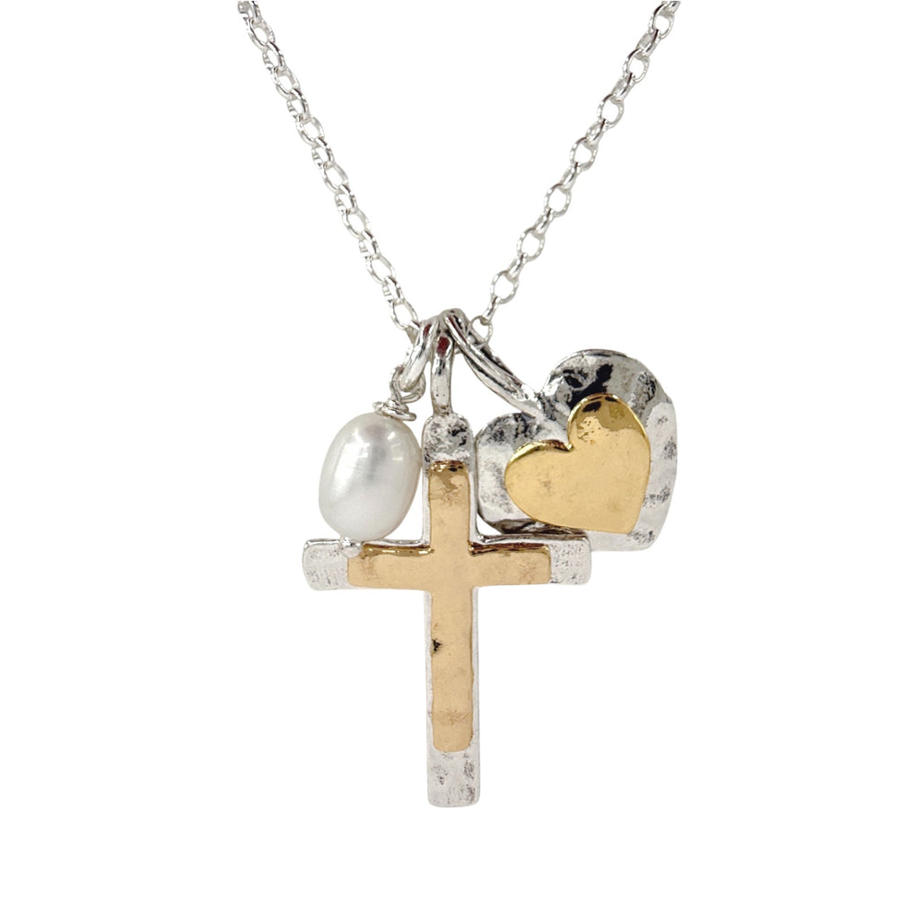 SILPADA Powerful Duo Necklace Gold Plate & Silver Pearl Necklace