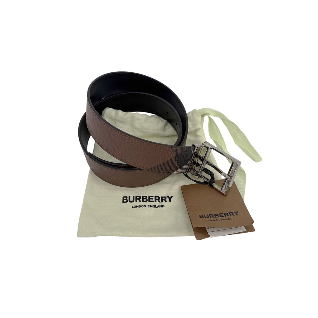 BURBERRY Louis 35mm Reversible Buckle Giant Check E-Canvas Belt 85|34