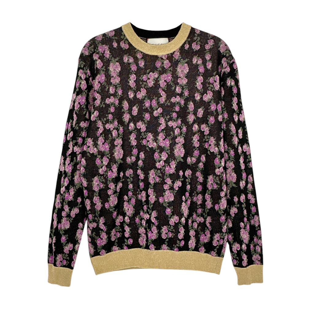 GUCCI Shiny Viscose Jacquard Floral Sweater S