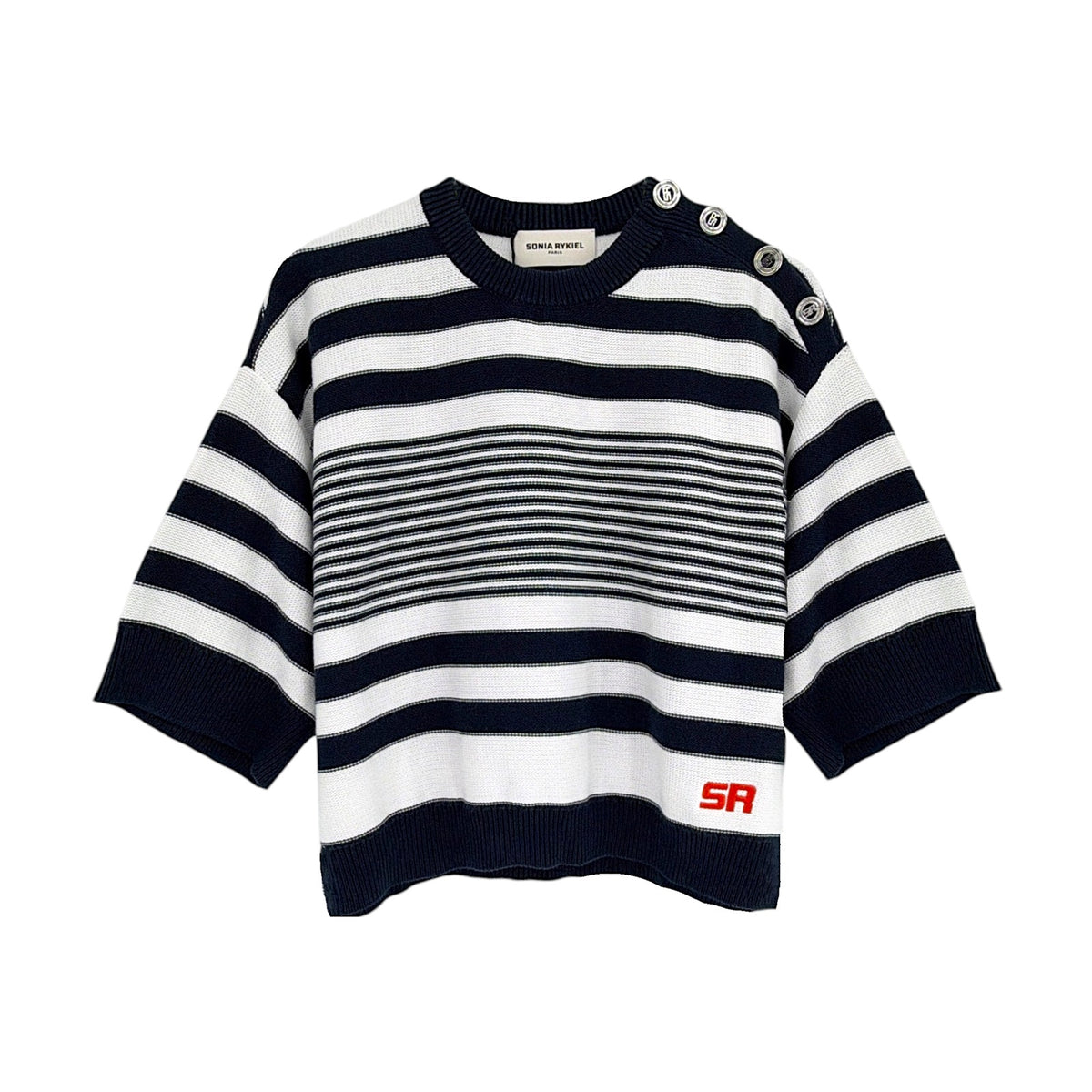 SONIA RYKIEL Pull Rayure Signature Sweater in Blue & White S