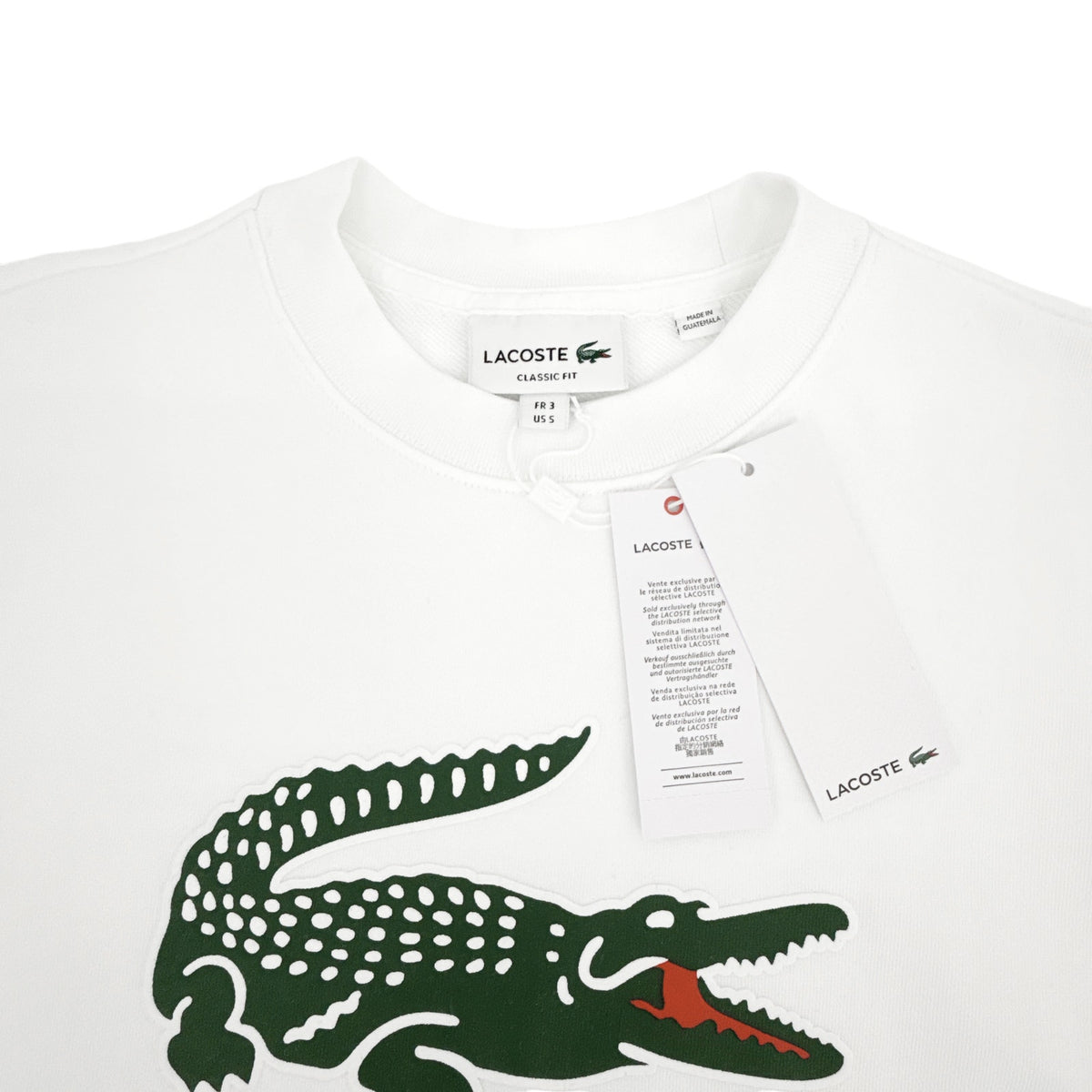 LACOSTE Classic Fit Crewneck Sweatshirt in White S
