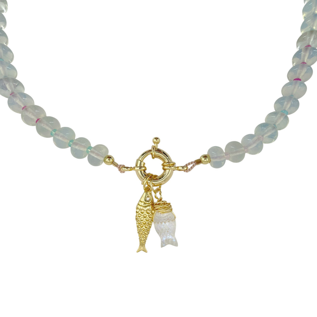 THE SILVER WREN Mirage Stone Candy Fish Necklace in Opalite 18"