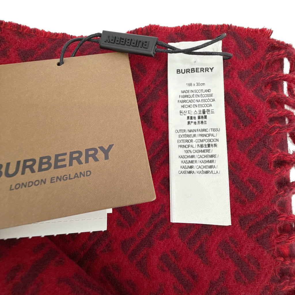 BURBERRY TB Motif Jacquard Cashmere Scarf in Red