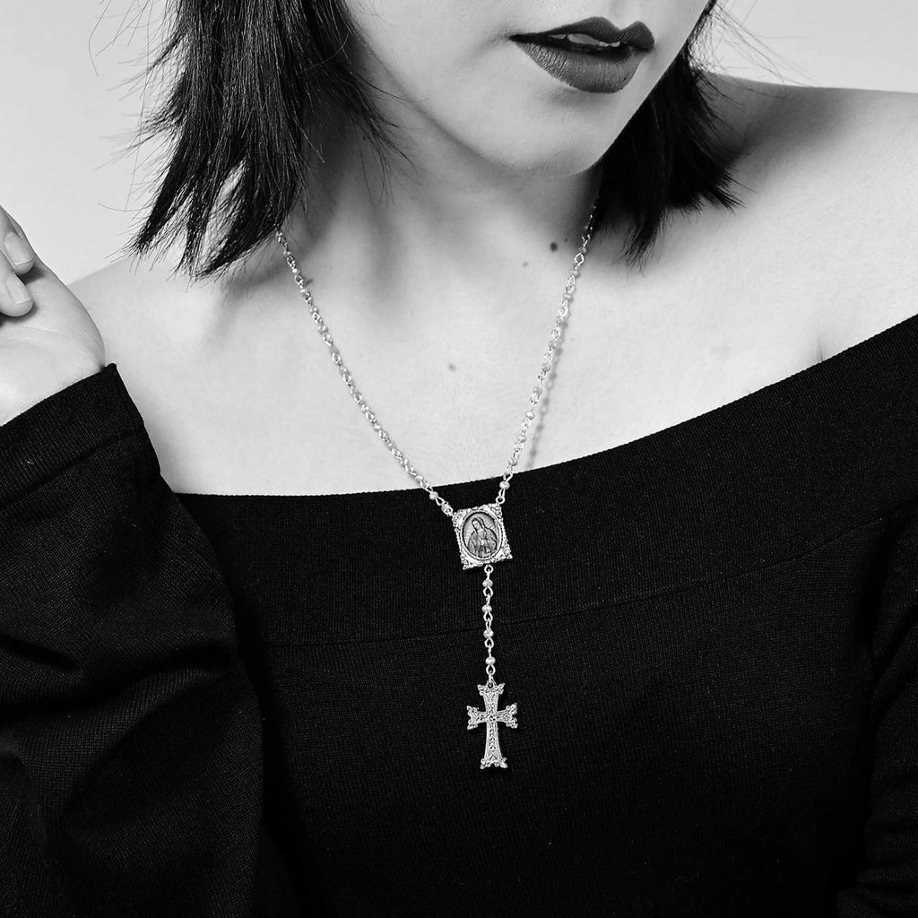 VSA Retablo Guadalupe Rosary Necklace Silver & Turquoise