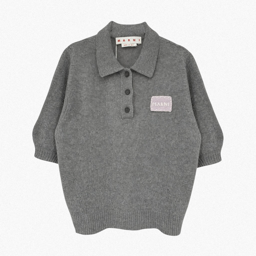 MARNI Cashmere Polo Jumper with Marni Patch in Graphite IT46|US10