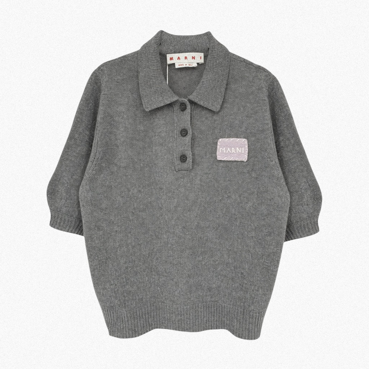MARNI Cashmere Polo Jumper with Marni Patch in Graphite IT46|US10