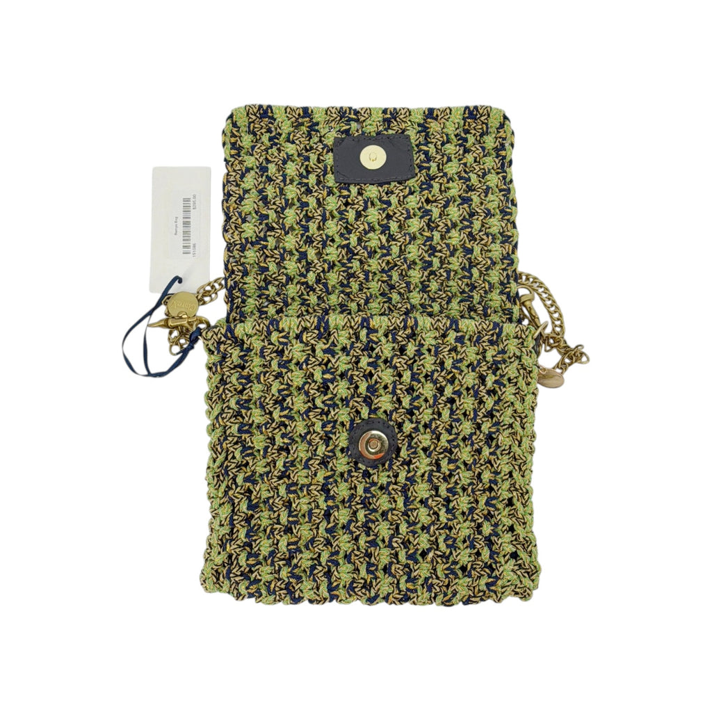 CLARE V. Ramya Bag in Green & Navy Metallic Crochet