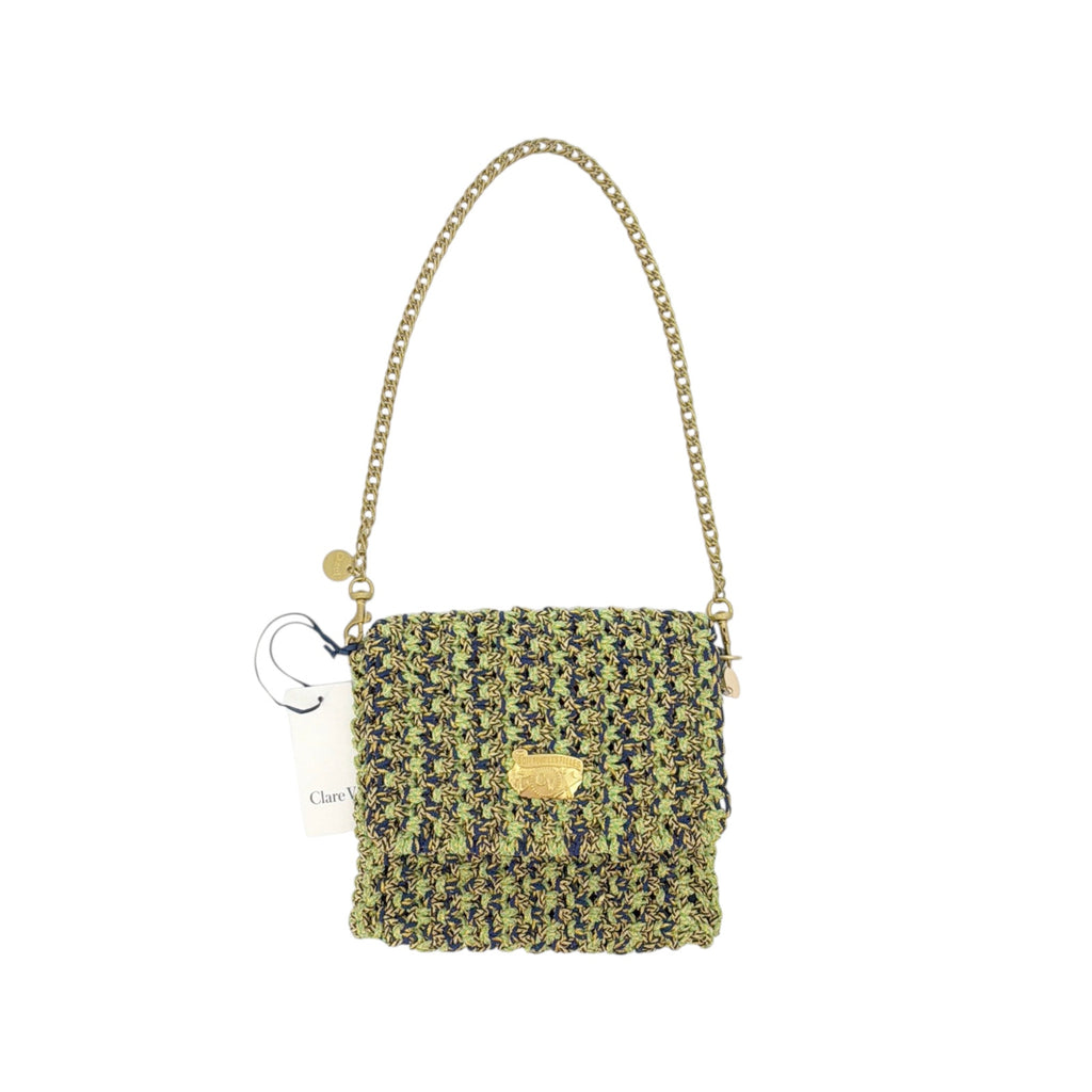 CLARE V. Ramya Bag in Green & Navy Metallic Crochet
