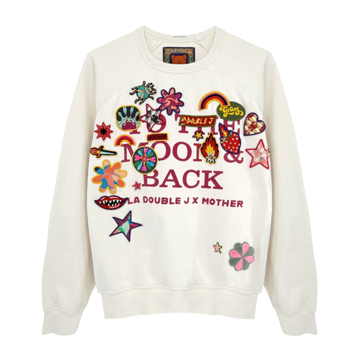 La DOUBLEJ x MOTHER The Biggie Concert Whisper White Patch It Up Sweatshirt S