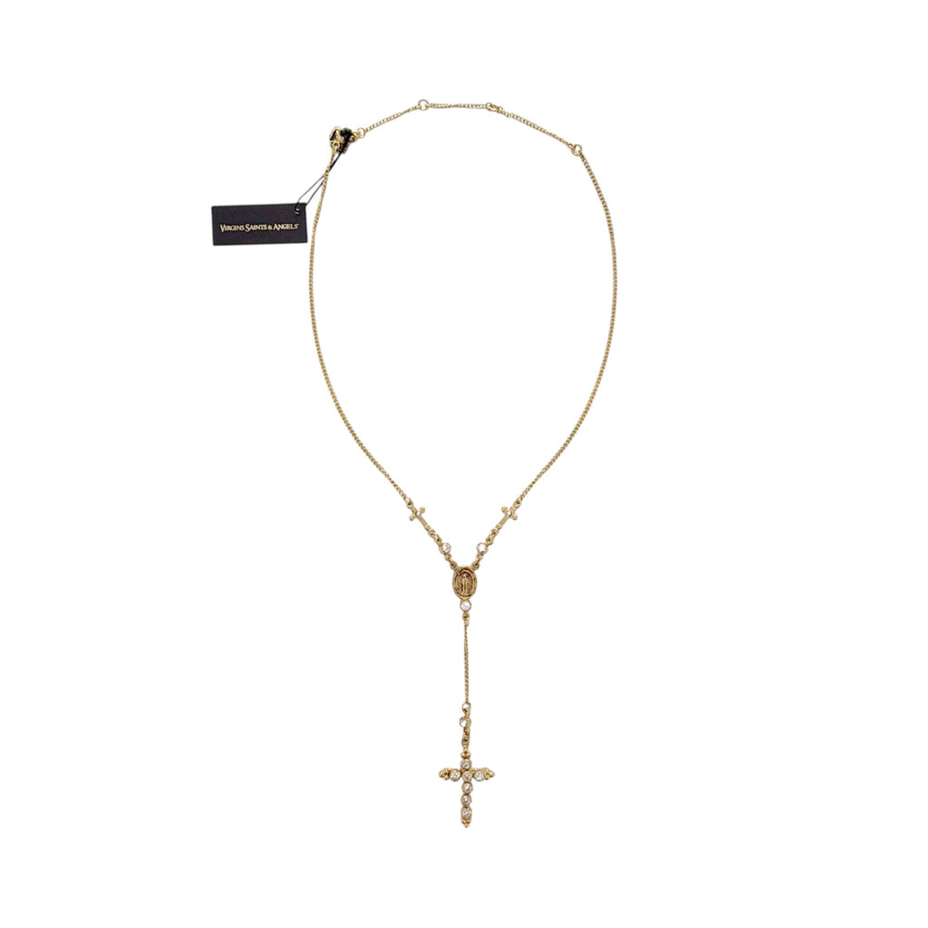 VIRGINS SAINTS & ANGELS VSA Maddie Rosary Necklace in Clear & Gold