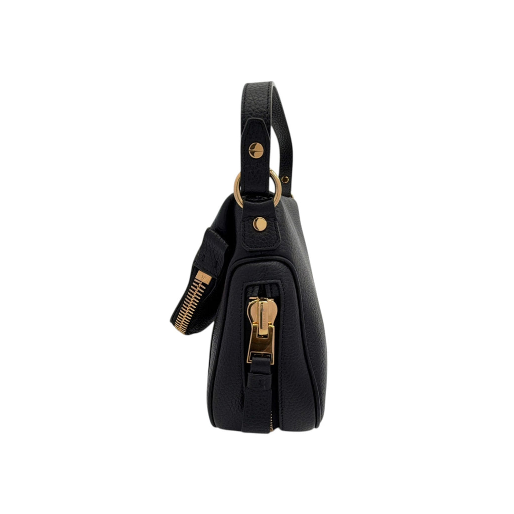 TOM FORD Jennifer Medium Double Strap Bag in Black Grained Leather
