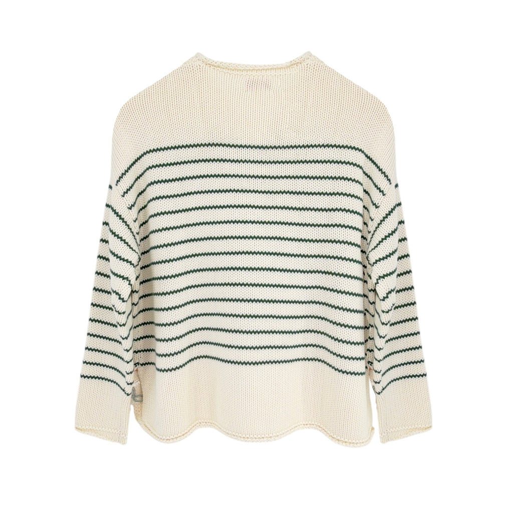 PINK PINEAPPLE Chloe Stripe Rollneck Merry Sweater in Ivory/Green S