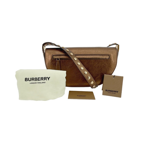 BURBERRY Small Metallic Leather Olympia Shoulder Bag in Bronze