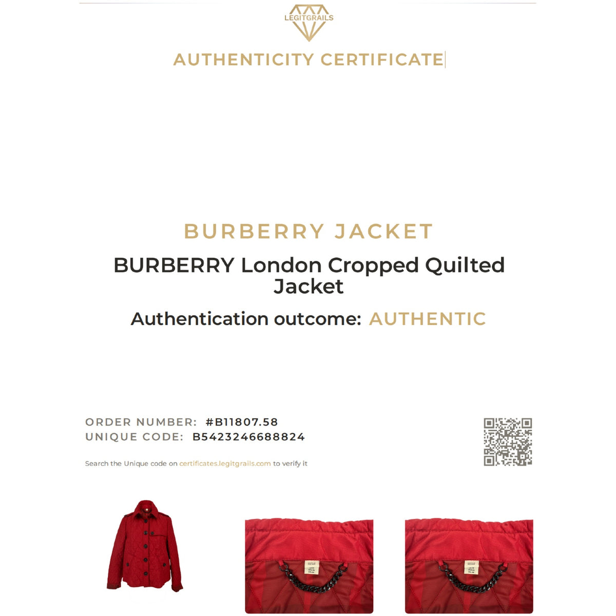 BURBERRY London Cropped Diamond Quilted Jacket in Red US10 | M