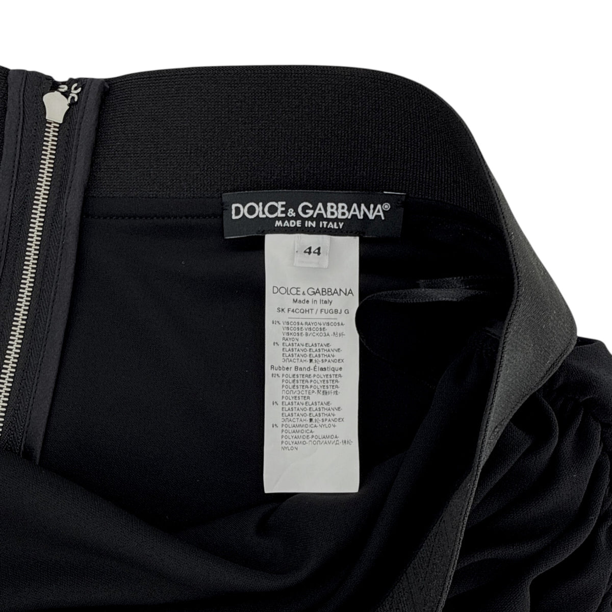 DOLCE & GABBANA Logo Waist Asymmetrical Jersey Skirt in Black IT44|M