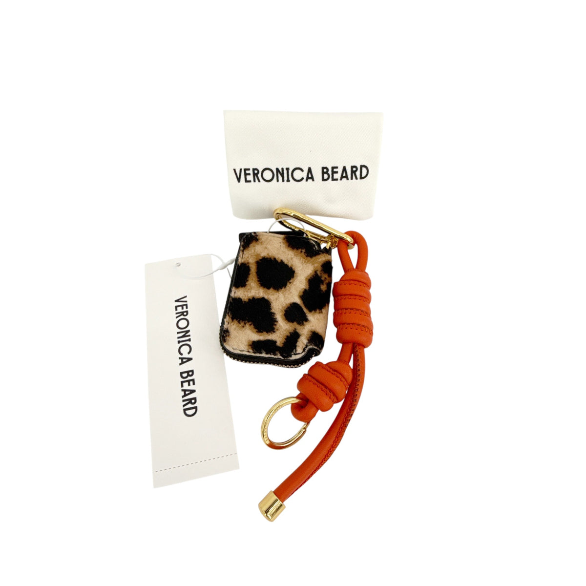 VERONICA BEARD Leopard Zip Pouch Bag Charm Dark Acorn