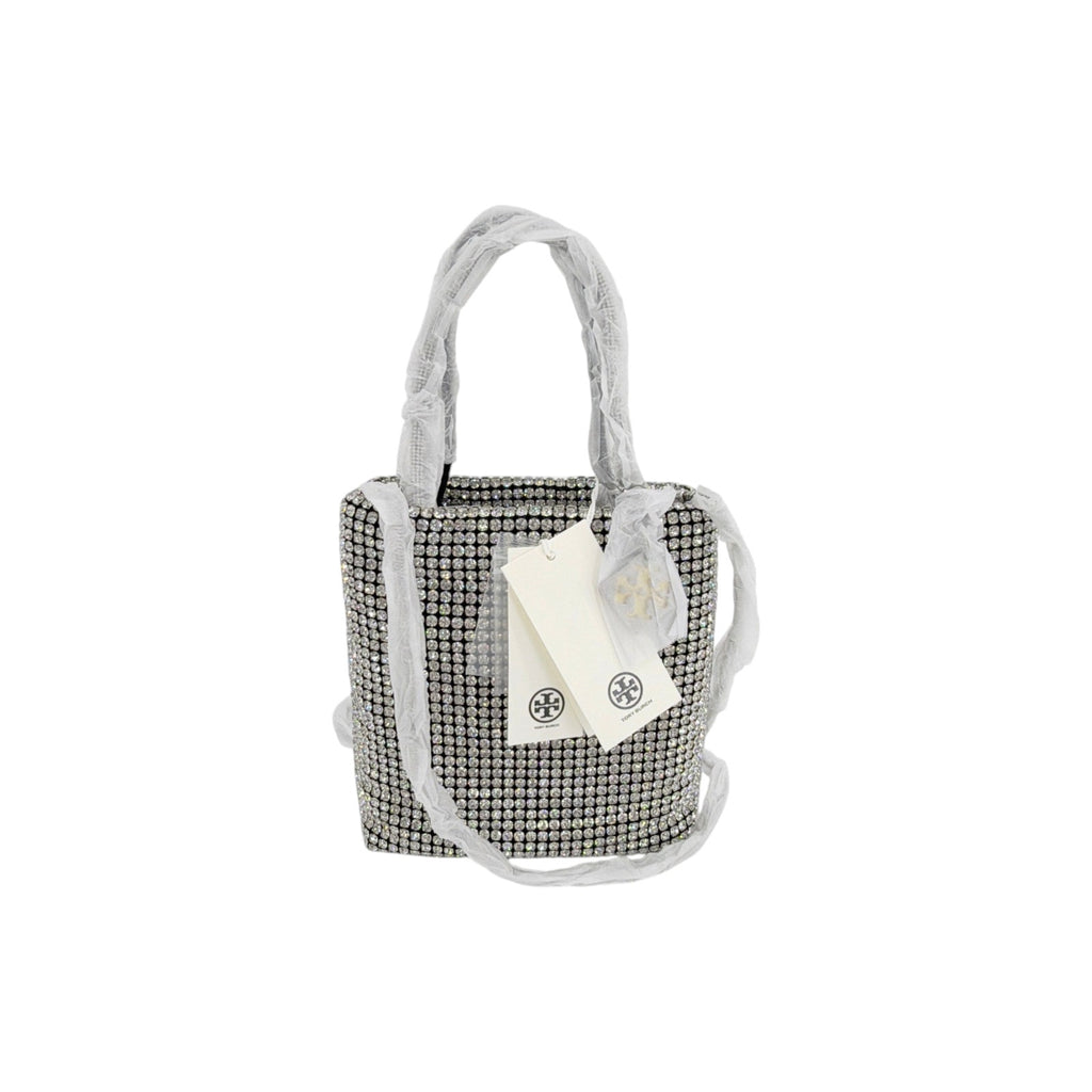 TORY BURCH Night Owl Crystal Embellished Mini Tote in Silver