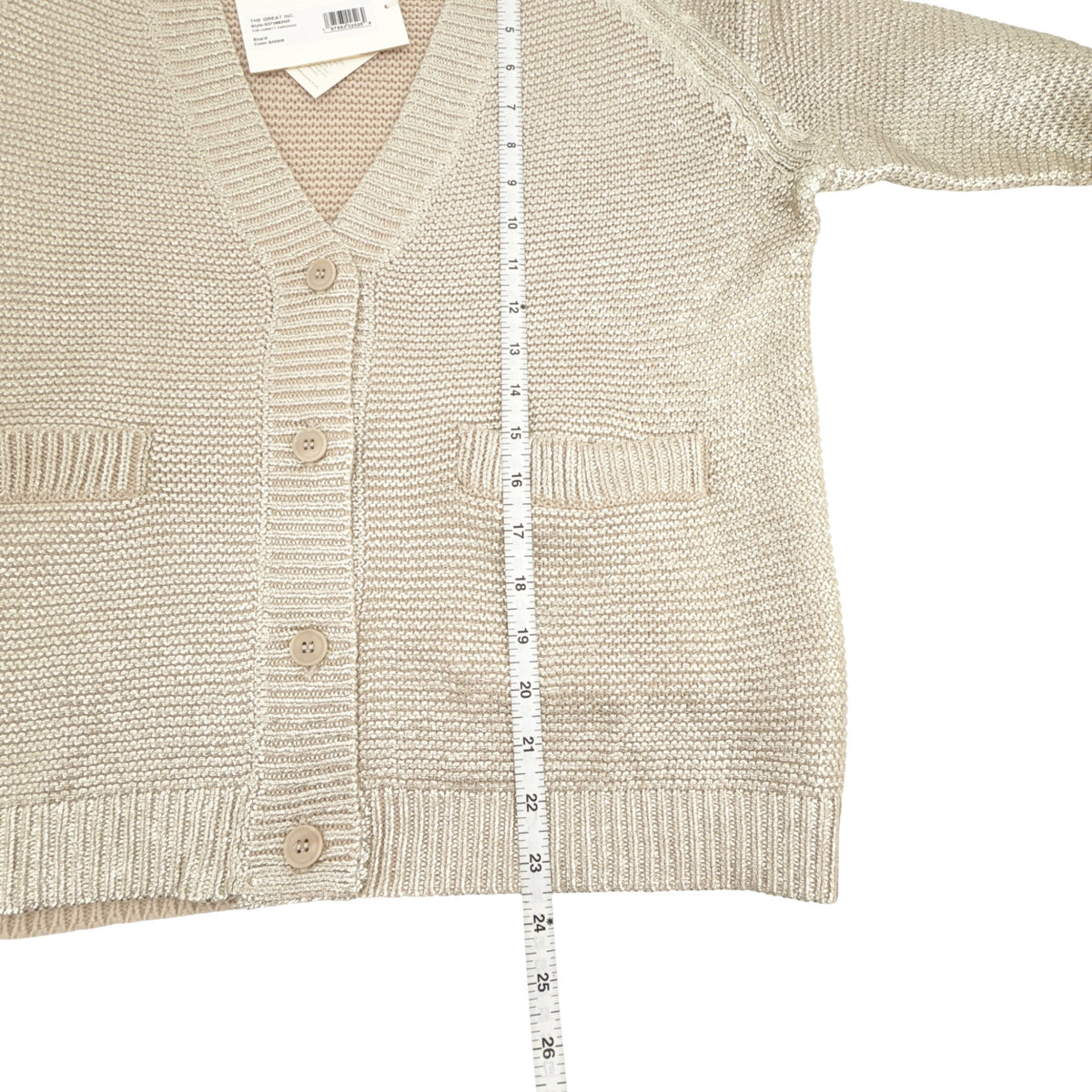 THE GREAT. The Varsity Cardigan Gold Shimmer 0|XS