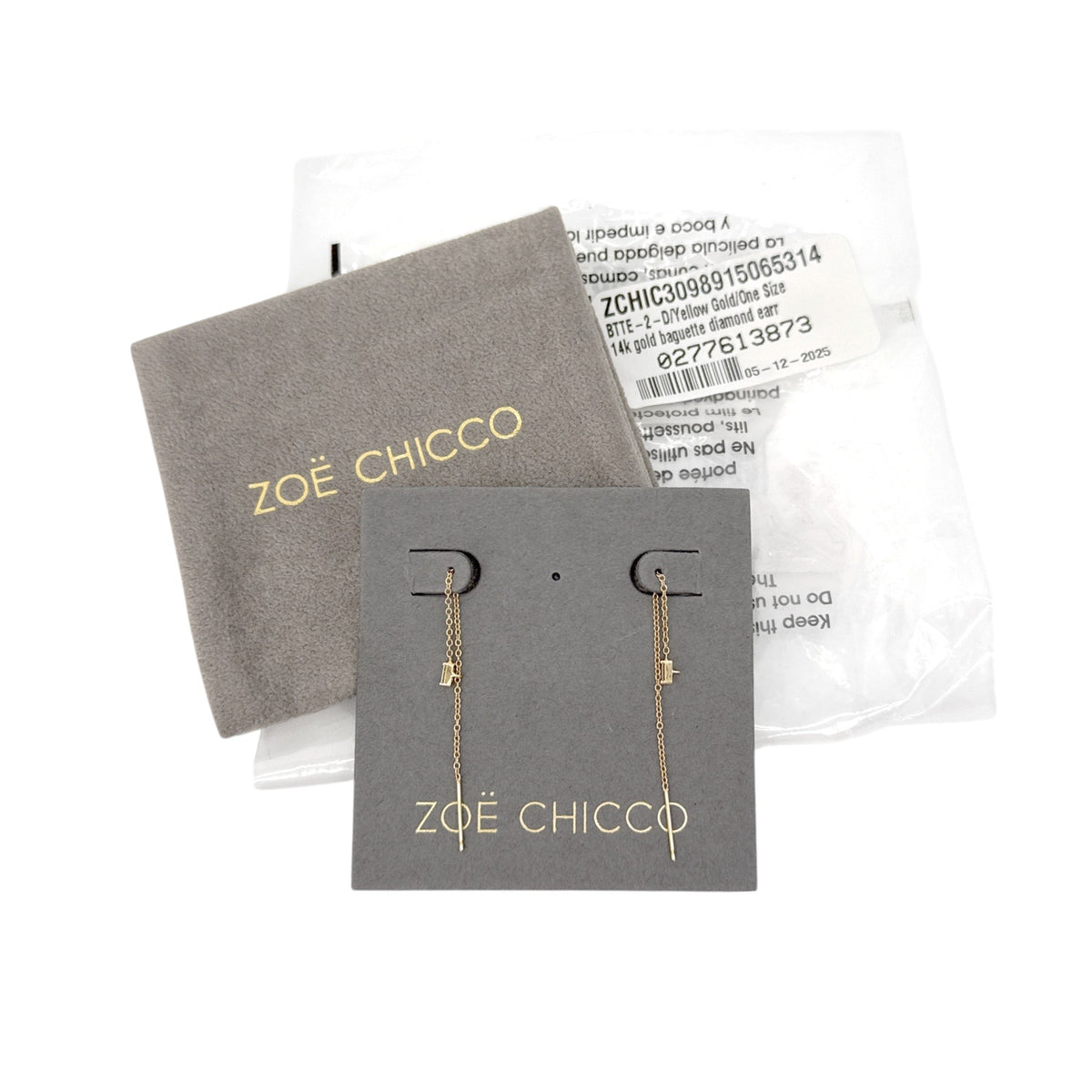 ZOE CHICCO 14k Gold Baguette Diamond Loop Threader Earrings