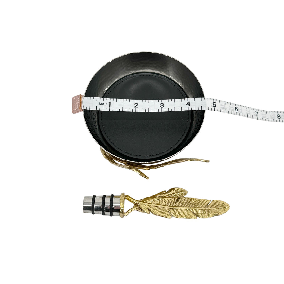 MICHAEL ARAM Gold Feather Coaster & Wine Stopper Set