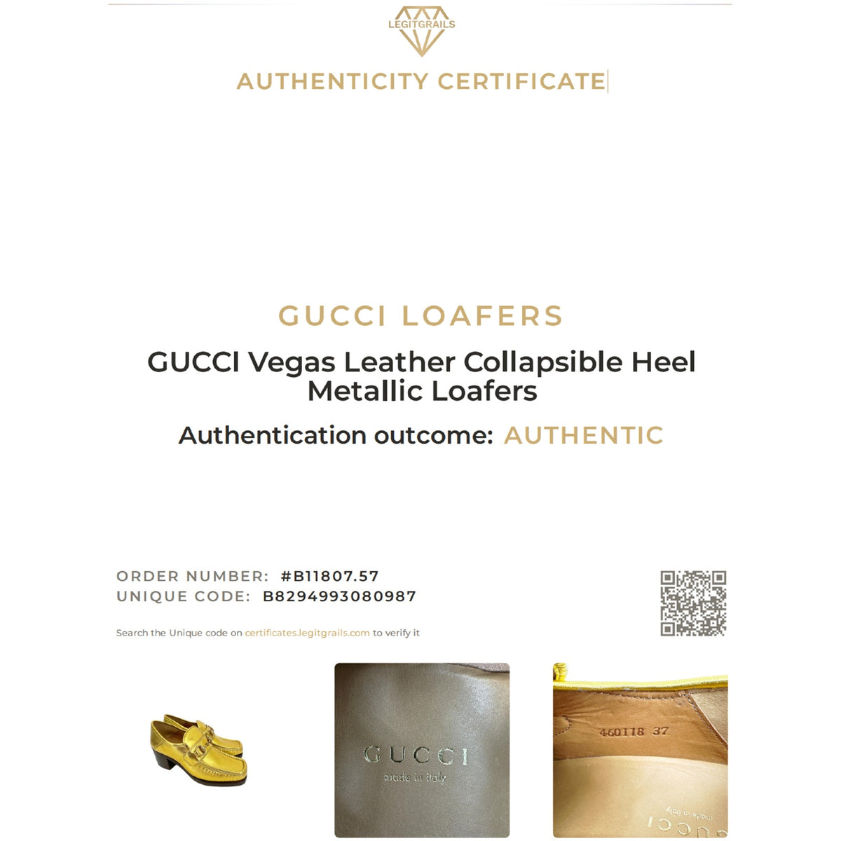GUCCI Vegas Horsebit Collapsible Heel Metallic Leather Loafer 37