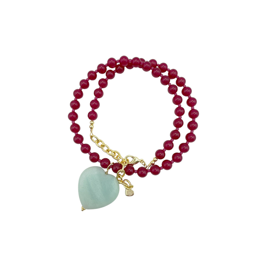 THE SILVER WREN Rylen Beaded Necklace in Pink and Amazonite