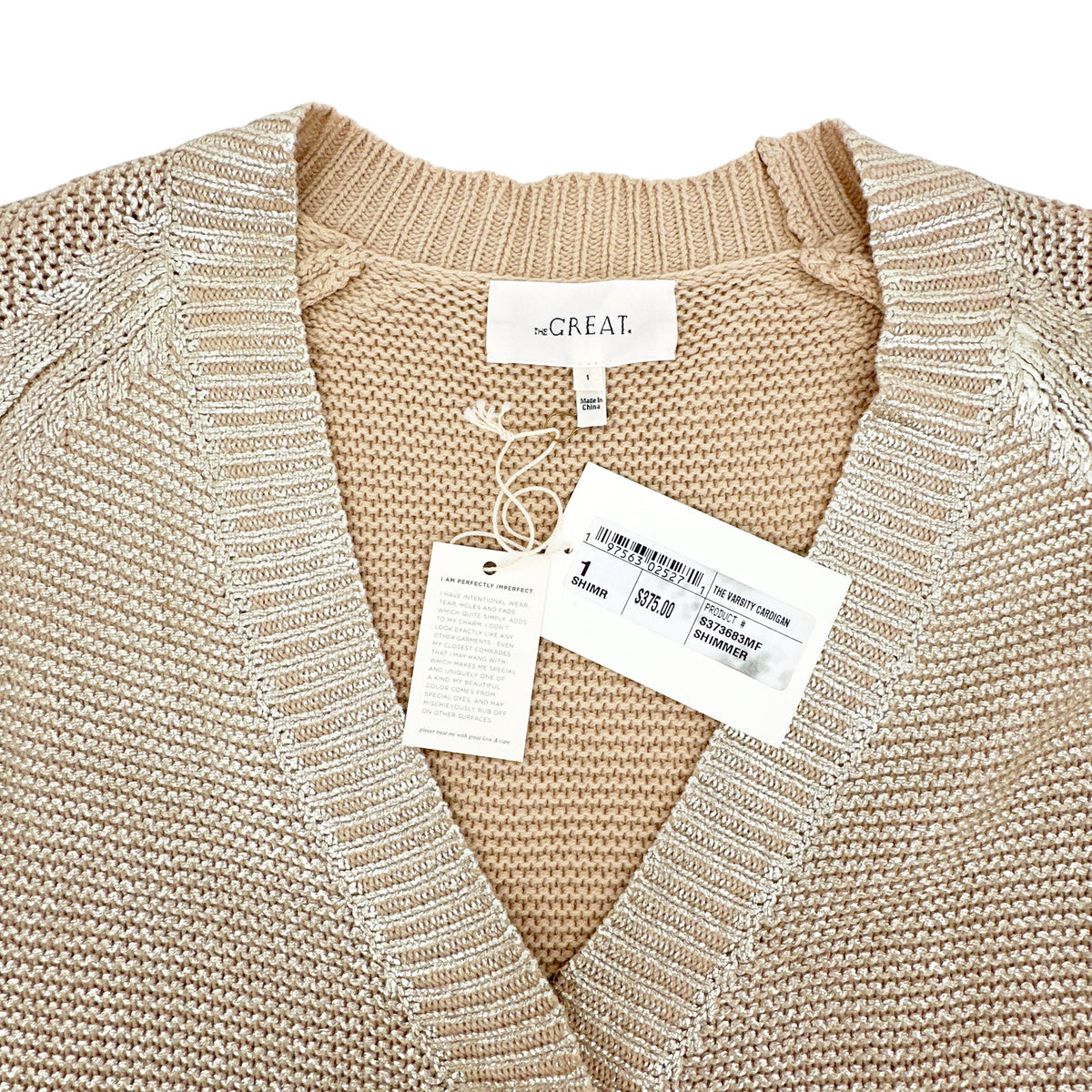 THE GREAT. The Varsity Cardigan Gold Shimmer 1|S