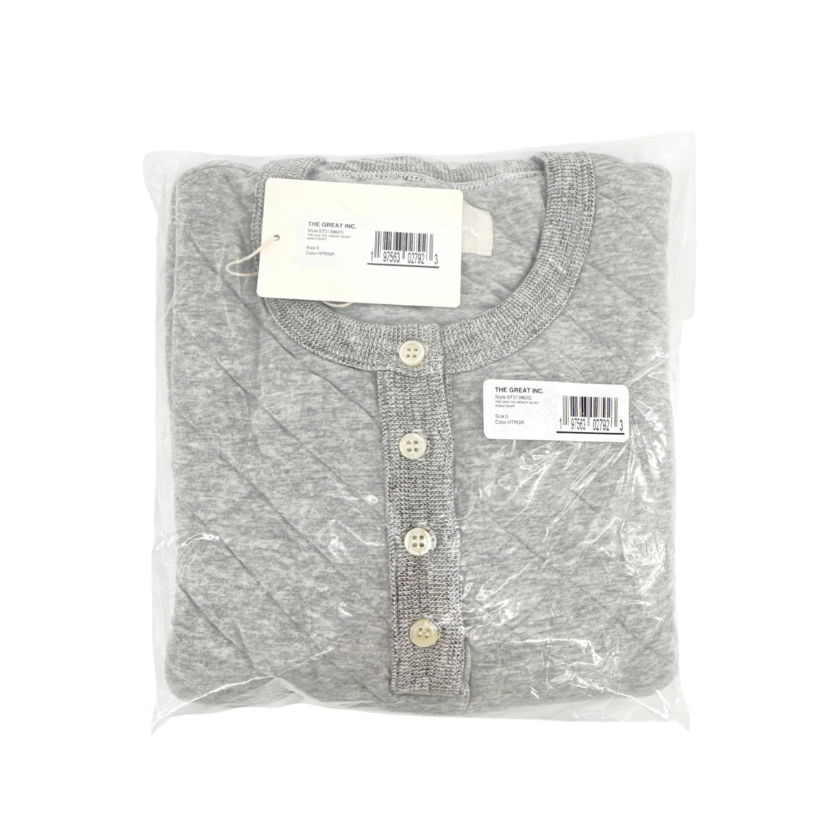 THE GREAT. The Quilted Henley Sleep Sweatshirt. in Heather Grey 0|XS