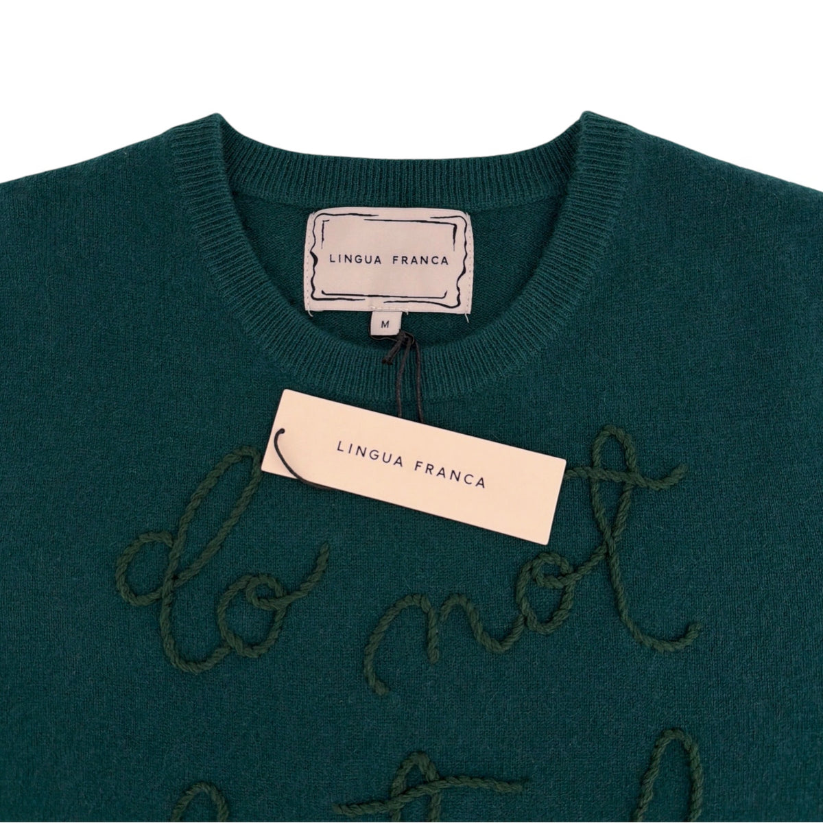 LINGUA FRANCA Do Not Disturb Cashmere Crewneck Sweater in Hunter M