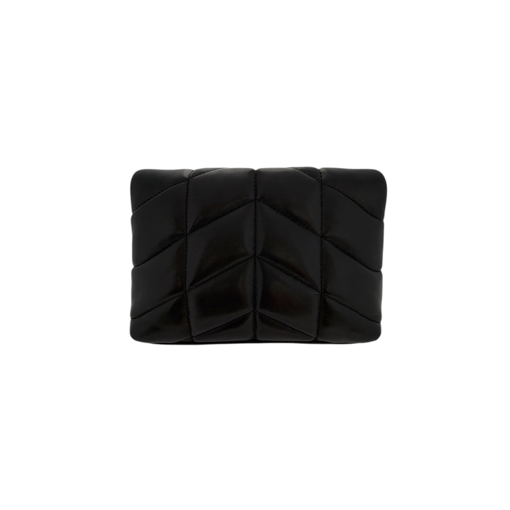 SAINT LAURENT Loulou Toy Puffer Pouch Clutch Bag in Lambskin in Black