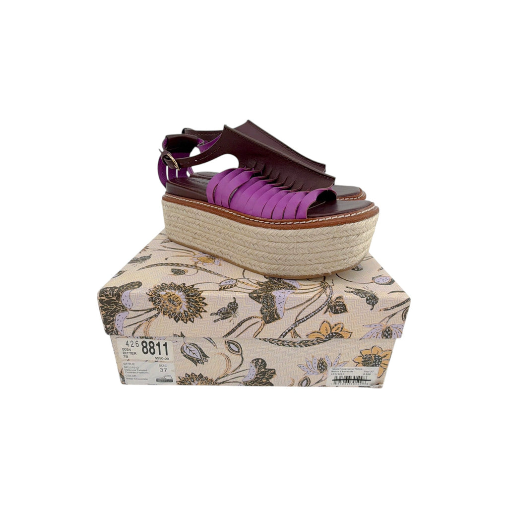 ULLA JOHNSON Valencia Twisted Contrast Flatform Espadrilles In Bitter Chocolate 37