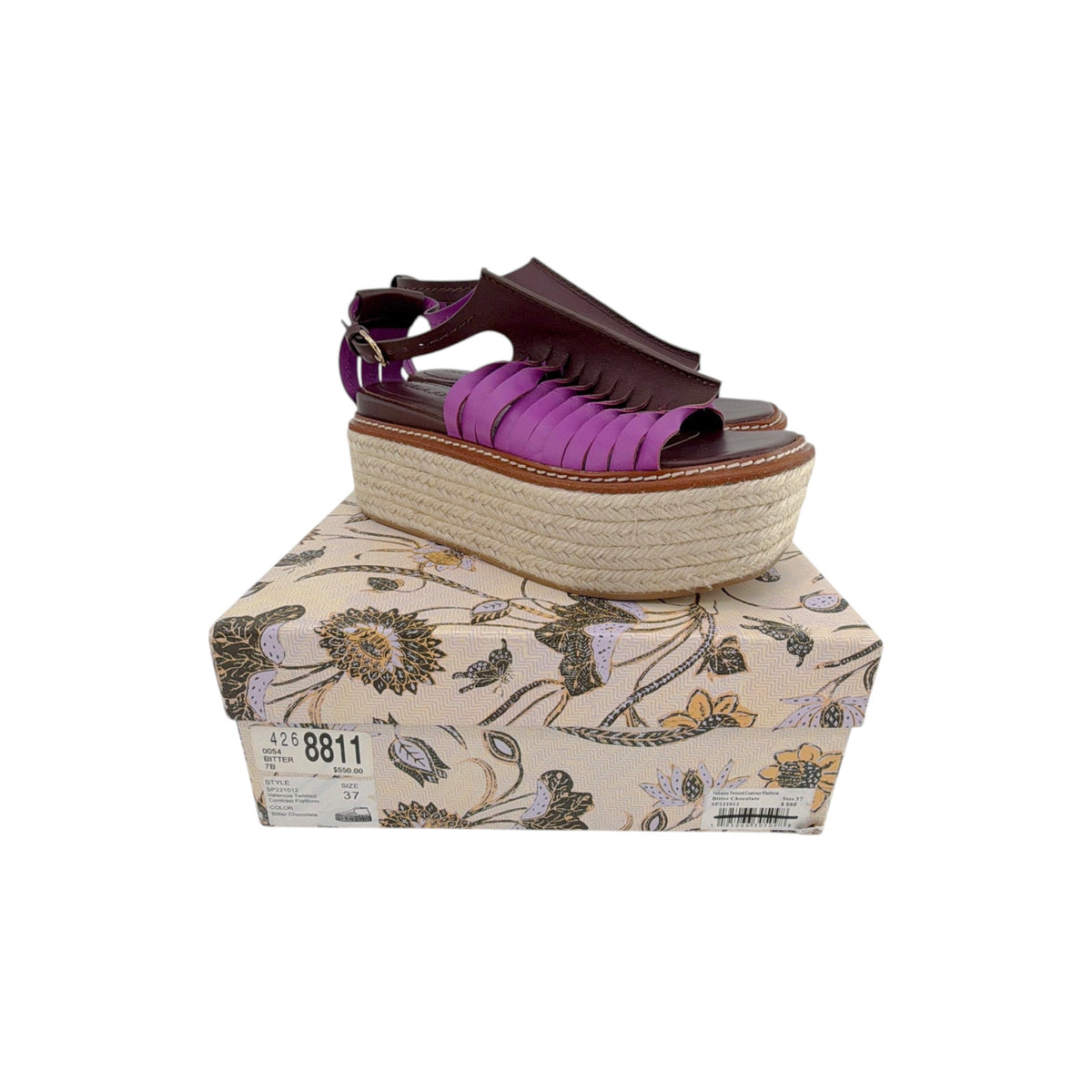 ULLA JOHNSON Valencia Twisted Contrast Flatform Espadrilles In Bitter Chocolate 37
