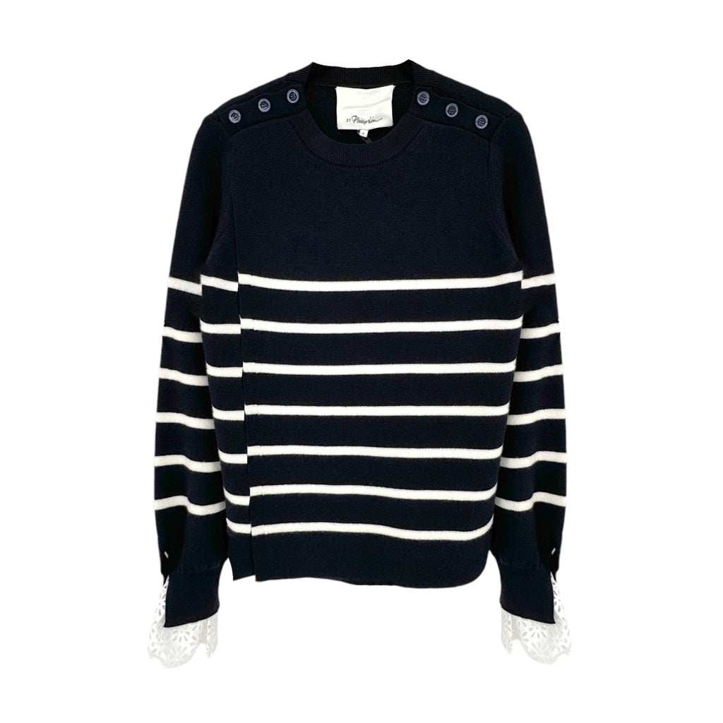 3.1 PHILLIP LIM Sailor Stripe Lace Cuff Sweater S