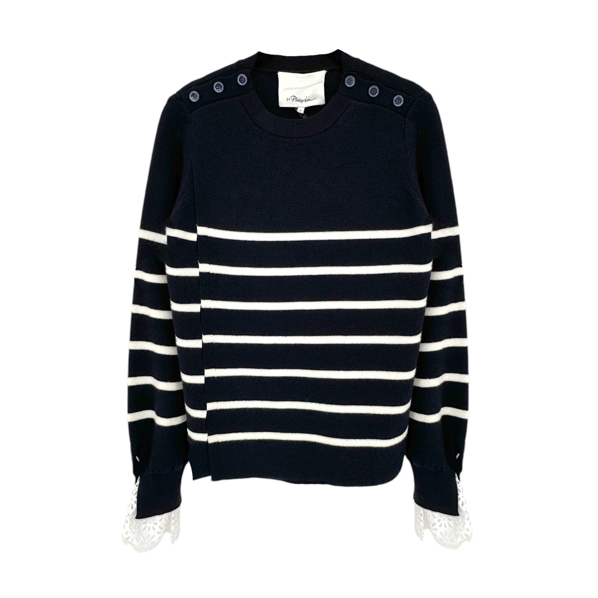 3.1 PHILLIP LIM Sailor Stripe Lace Cuff Sweater S