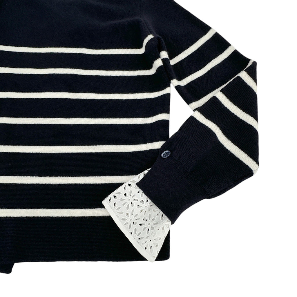 3.1 PHILLIP LIM Sailor Stripe Lace Cuff Sweater S