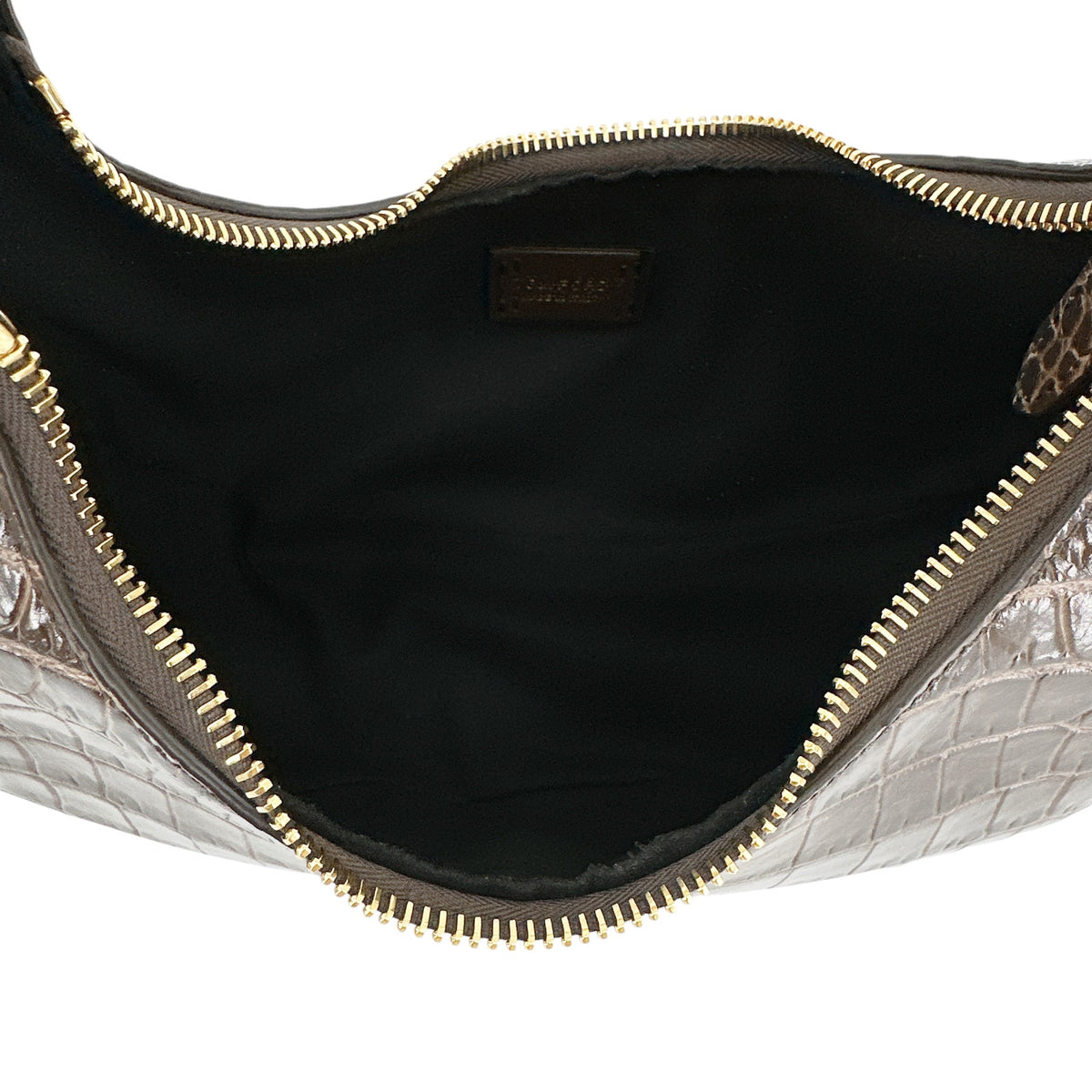 TOM FORD Calfskin Crocodile Embossed Mini Bianca Hobo Chestnut