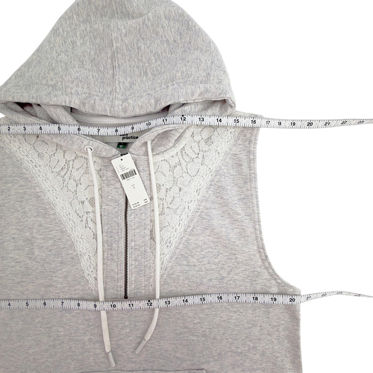 ANTHROPOLOGIE Daily Practice Sleeveless Lace Detail Hoodie S