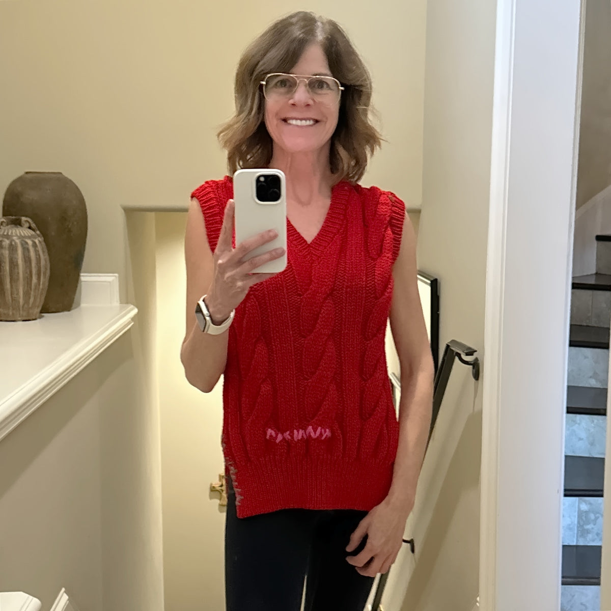MARNI Cable Knit Wool Vest in Red IT36