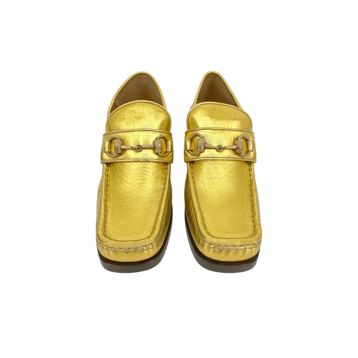 GUCCI Vegas Horsebit Collapsible Heel Metallic Leather Loafer 37