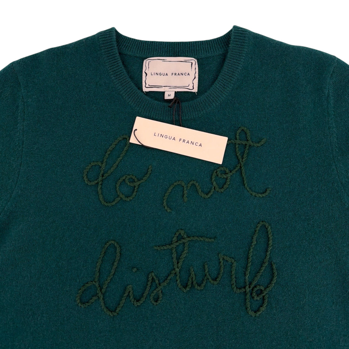 LINGUA FRANCA Do Not Disturb Cashmere Crewneck Sweater in Hunter M