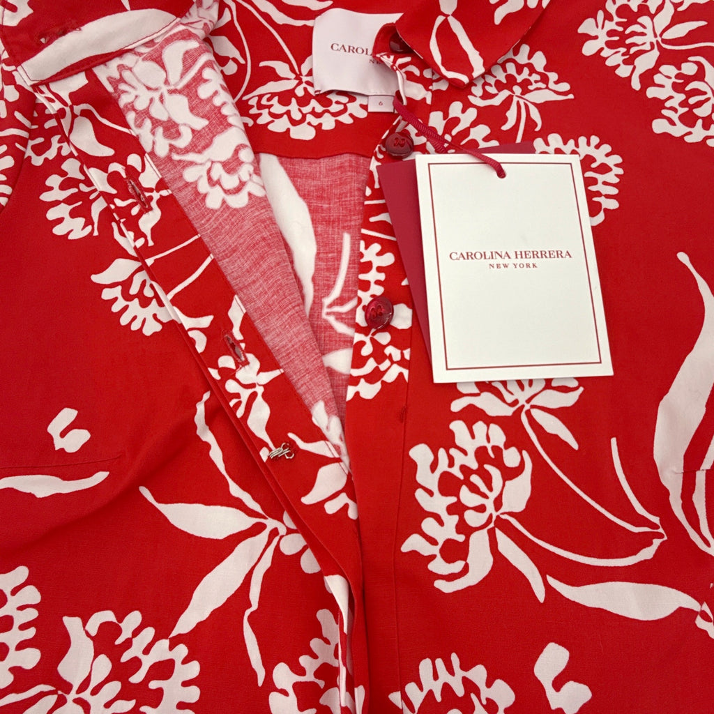 CAROLINA HERRERA Red Printed Short Sleeve Shirtdress in Red 6|M