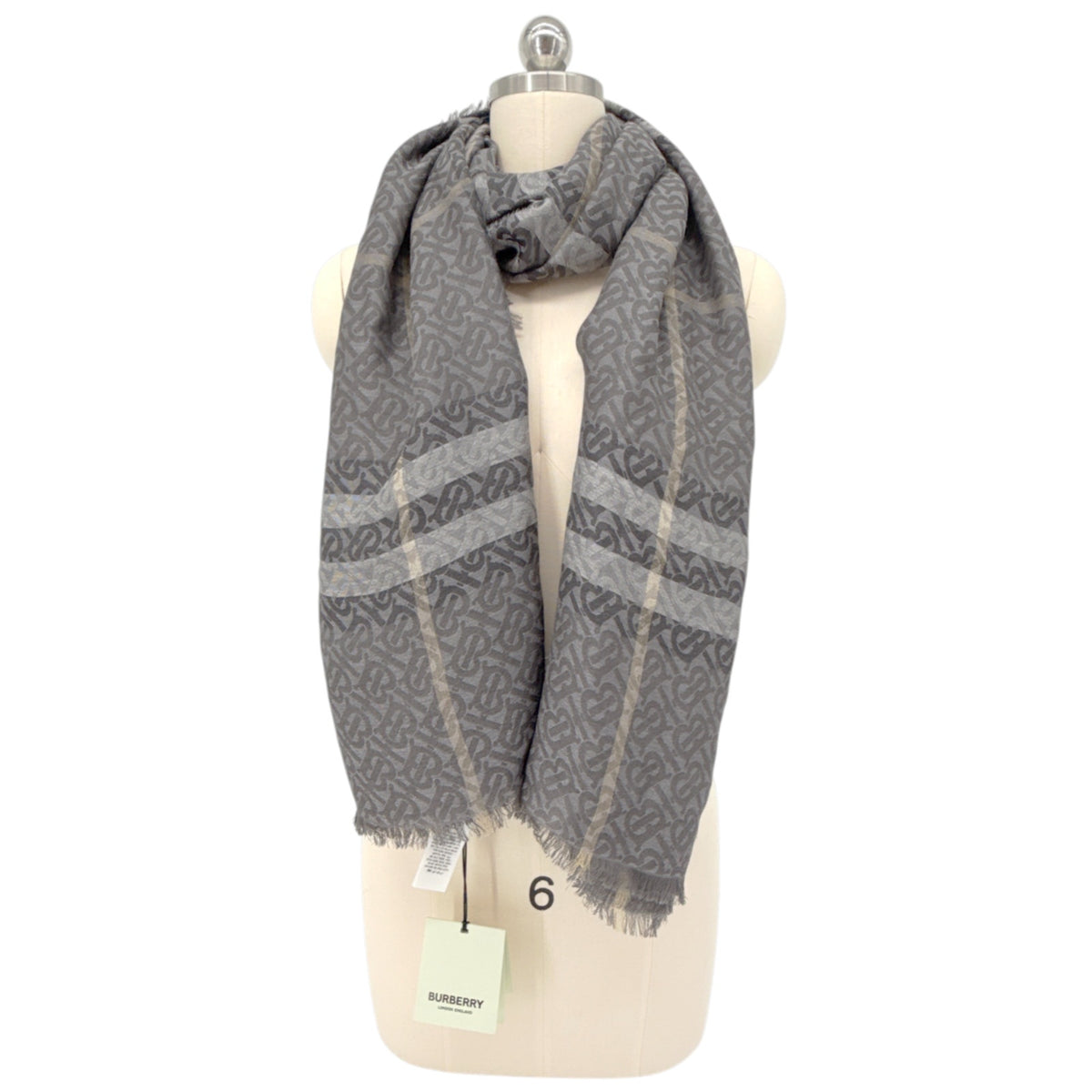 BURBERRY TB Giant Check Gauze Wool &amp; Silk Scarf in Charcoal