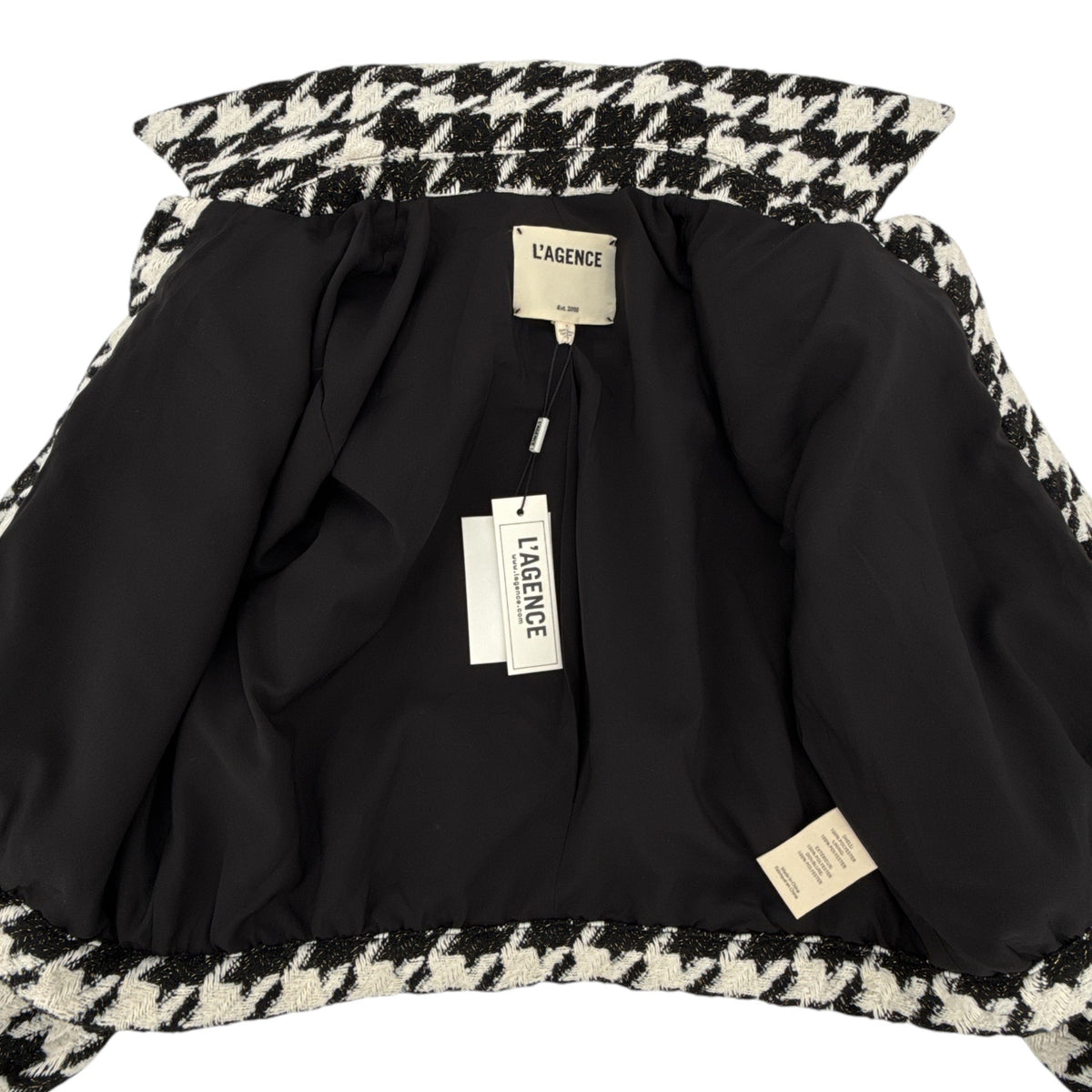 L'AGENCE Bridges Crop Jacket in Ecru Black & Gold Houndstooth 4|S