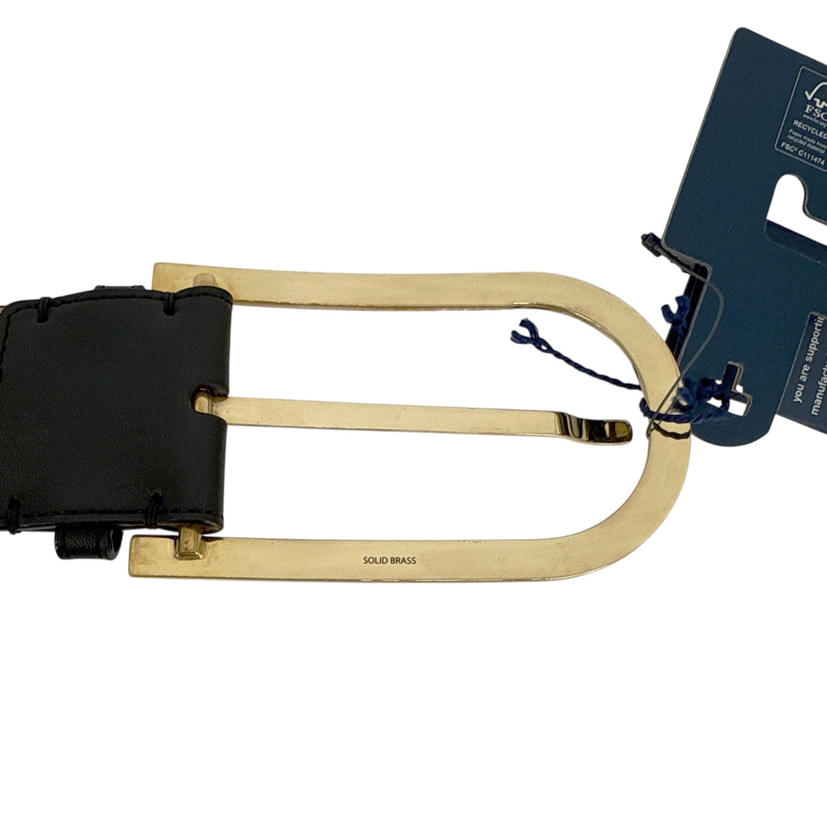 POLO RALPH LAUREN Elongated-Buckle Leather Belt in Black & Gold S